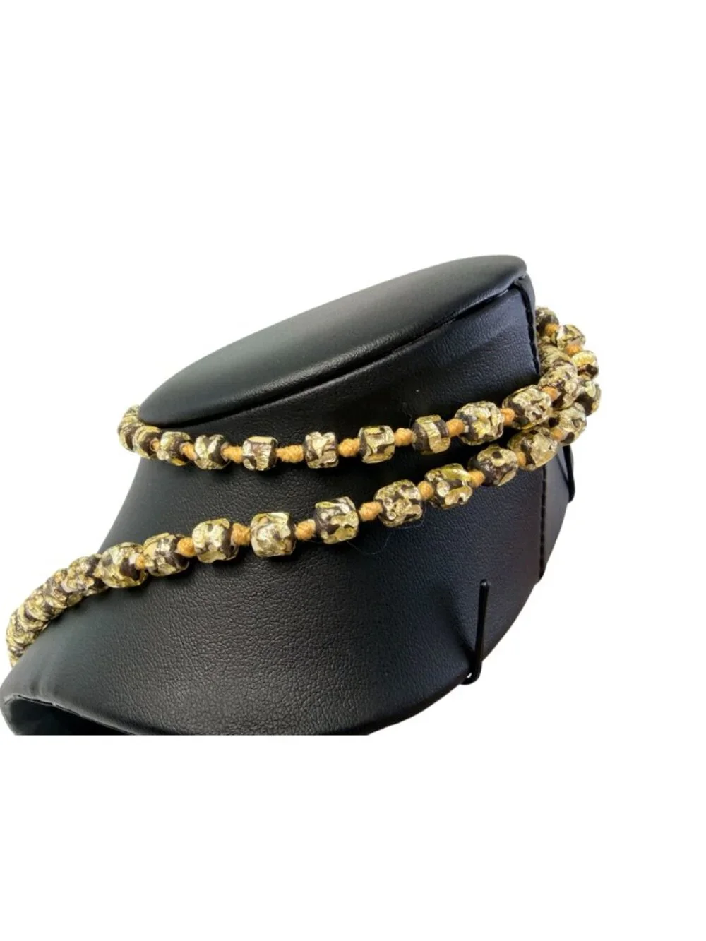 Vintage Murano Chunky Knotted Resin Prayer Bead Necklace Gold Foil Black 32" - Picture 11 of 11